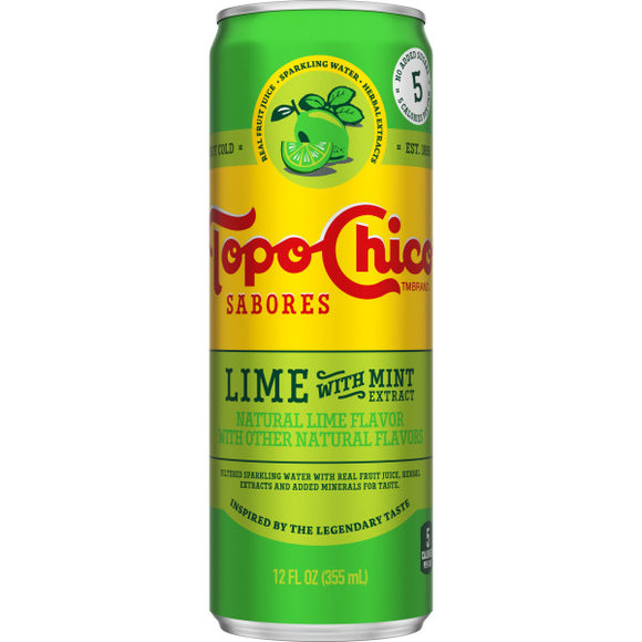 Topo Chico Sabores Lime with Mint Extract Can, 12oz 24 pack