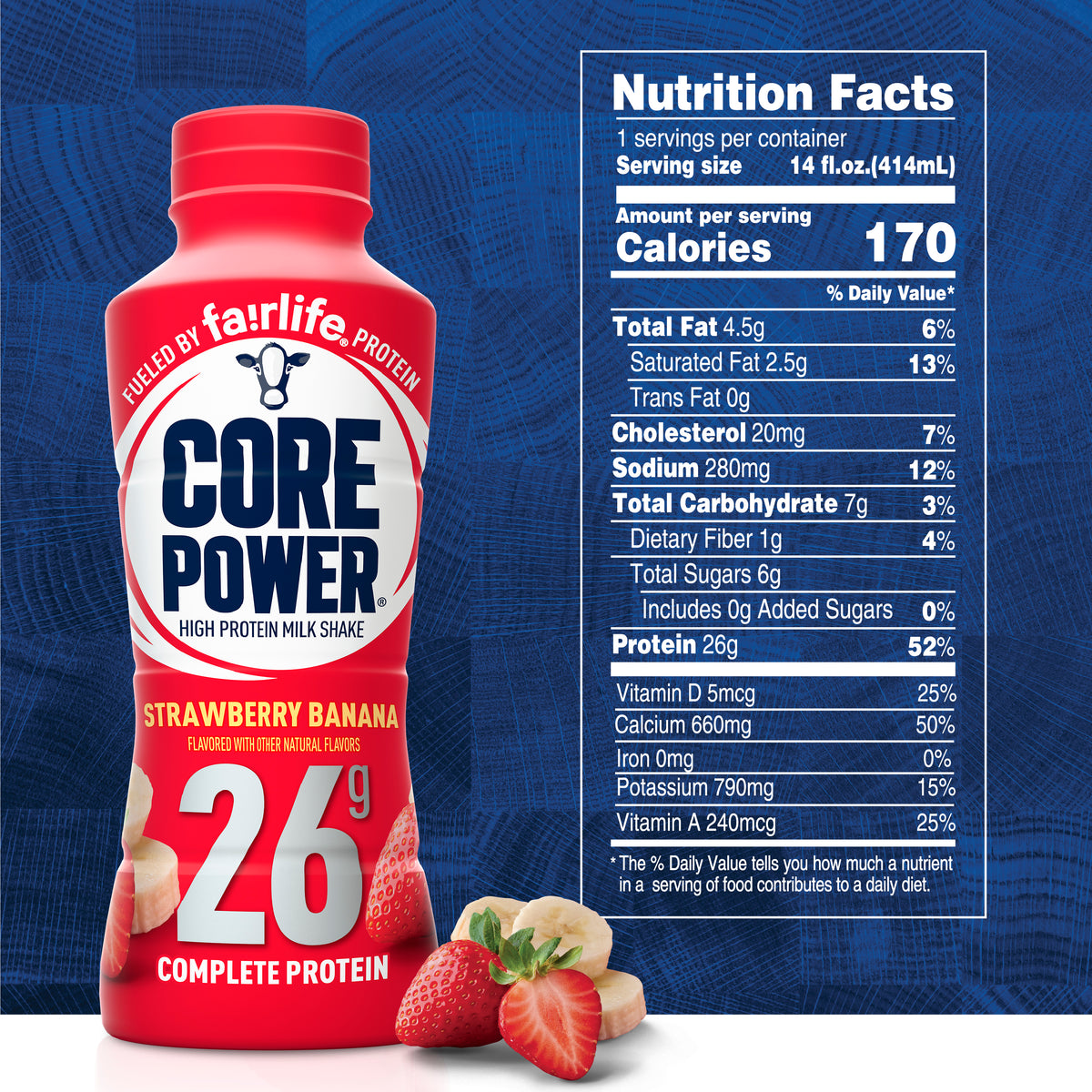 Core Power Strawberry Banana Protein Shake, 14 Oz. Bottles, 12 Pack