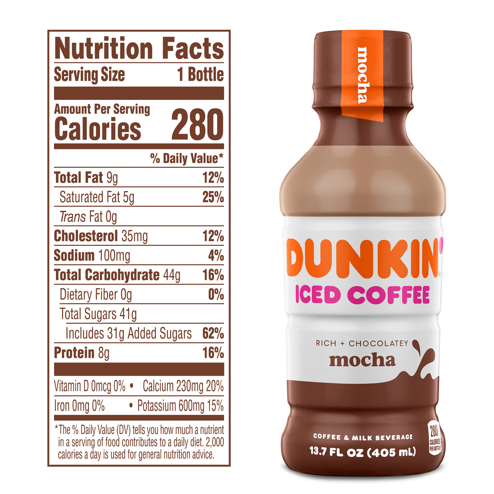 Dunkin' Donuts Mocha Iced Coffee, 13.7 Oz. Bottles, 12 Pack