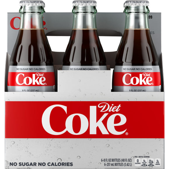 Diet Coke, 8 Oz. Glass Bottle, 24 Pack
