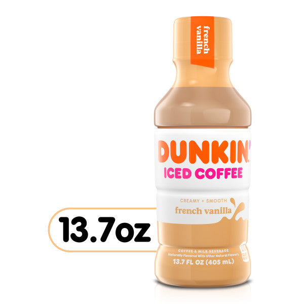 (12 bottles) Dunkin' Donuts Iced Coffee, French Vanilla, 13.7 fl oz